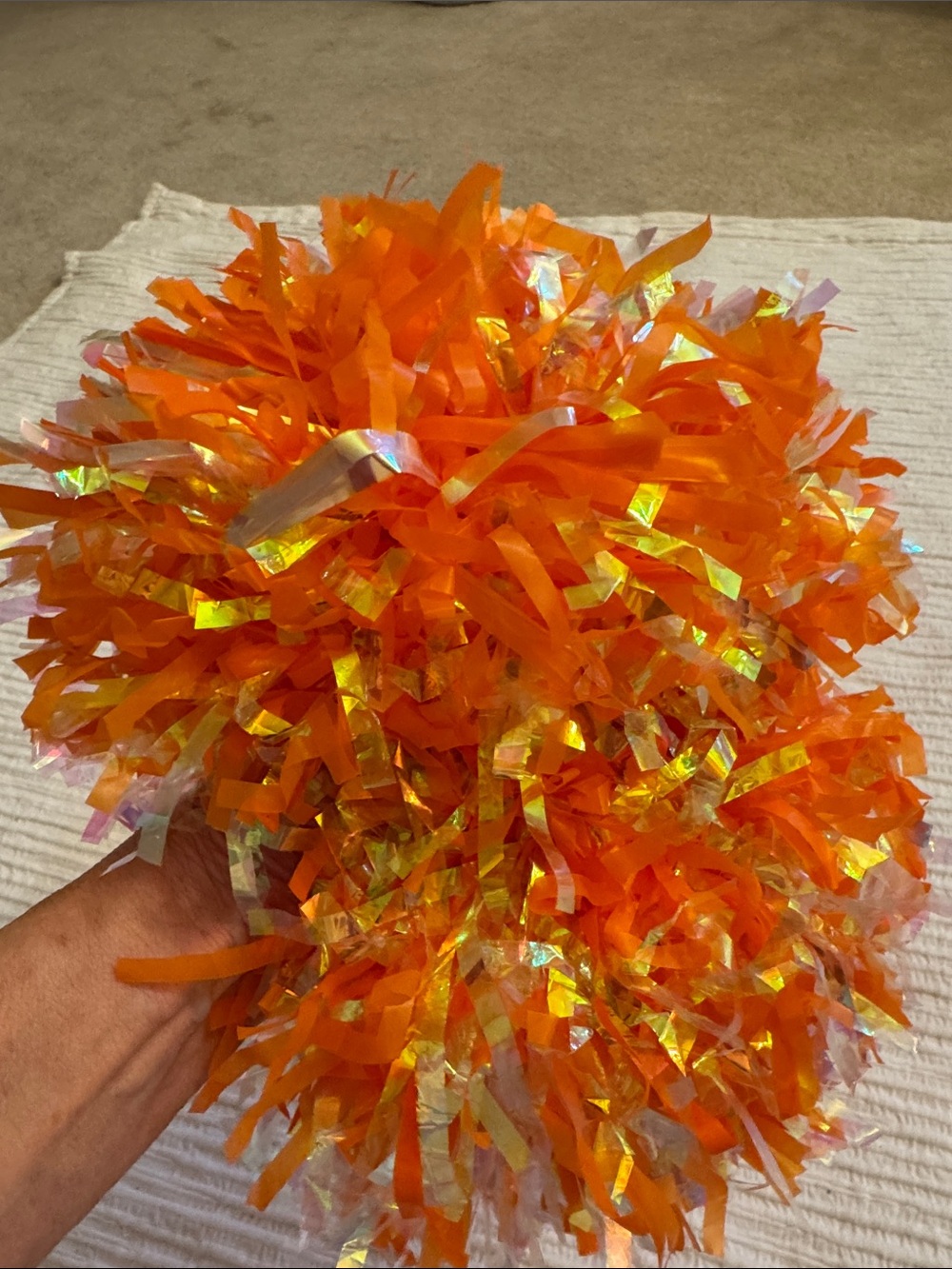 Cheer Orange Iridescent Pom Poms